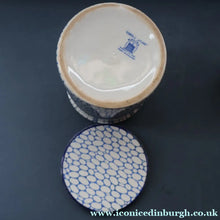 Load image into Gallery viewer, Highly Collectable 1930s Mailing Pottery Blue COBBLESTONE Lidded Storage Canister: LENTILS
