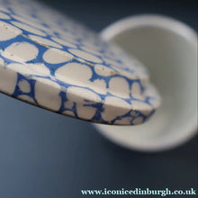 Load image into Gallery viewer, Highly Collectable 1930s Mailing Pottery Blue COBBLESTONE Lidded Storage Canister: LENTILS
