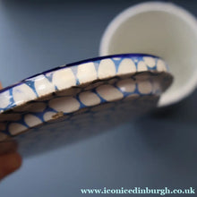 Load image into Gallery viewer, Highly Collectable 1930s Mailing Pottery Blue COBBLESTONE Lidded Storage Canister: PEAS
