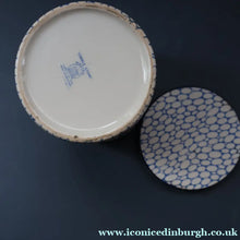 Load image into Gallery viewer, Highly Collectable 1930s Mailing Pottery Blue COBBLESTONE Lidded Storage Canister: PEAS
