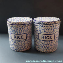Load image into Gallery viewer, Highly Collectable 1930s Mailing Pottery Blue COBBLESTONE Lidded Storage Canister: RICE
