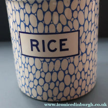 Load image into Gallery viewer, Highly Collectable 1930s Mailing Pottery Blue COBBLESTONE Lidded Storage Canister: RICE
