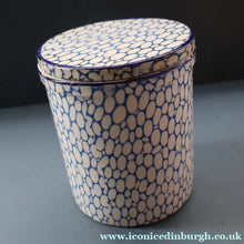 Load image into Gallery viewer, Highly Collectable 1930s Mailing Pottery Blue COBBLESTONE Lidded Storage Canister: RICE
