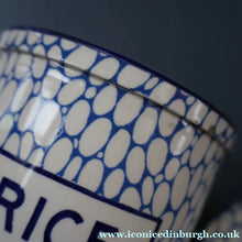Load image into Gallery viewer, Highly Collectable 1930s Mailing Pottery Blue COBBLESTONE Lidded Storage Canister: RICE
