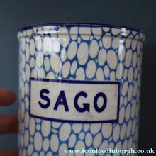Load image into Gallery viewer, Highly Collectable 1930s Mailing Pottery Blue COBBLESTONE Lidded Storage Canister: SAGO
