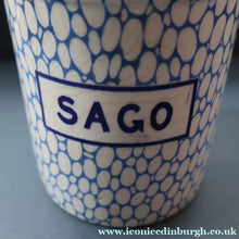 Load image into Gallery viewer, Highly Collectable 1930s Mailing Pottery Blue COBBLESTONE Lidded Storage Canister: SAGO
