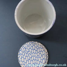 Load image into Gallery viewer, Highly Collectable 1930s Mailing Pottery Blue COBBLESTONE Lidded Storage Canister: SAGO
