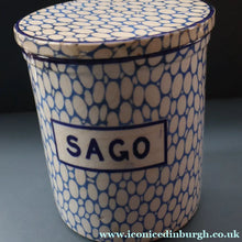 Load image into Gallery viewer, Highly Collectable 1930s Mailing Pottery Blue COBBLESTONE Lidded Storage Canister: SAGO
