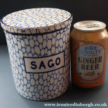Load image into Gallery viewer, Highly Collectable 1930s Mailing Pottery Blue COBBLESTONE Lidded Storage Canister: SAGO
