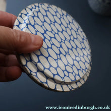 Load image into Gallery viewer, Highly Collectable 1930s Mailing Pottery Blue COBBLESTONE Lidded Storage Canister: SAGO
