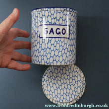 Load image into Gallery viewer, Highly Collectable 1930s Mailing Pottery Blue COBBLESTONE Lidded Storage Canister: SAGO
