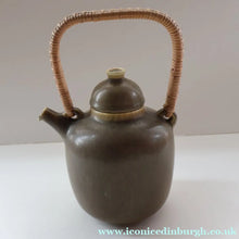 Load image into Gallery viewer, Highly Collectable 1960s DANISH ART POTTERY. Teapot with Wicker Handle. Designed by Frode Blichfeldt Bahnsen for Palshus
