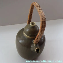 Load image into Gallery viewer, Highly Collectable 1960s DANISH ART POTTERY. Teapot with Wicker Handle. Designed by Frode Blichfeldt Bahnsen for Palshus
