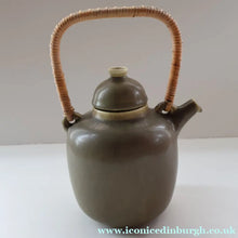 Load image into Gallery viewer, Highly Collectable 1960s DANISH ART POTTERY. Teapot with Wicker Handle. Designed by Frode Blichfeldt Bahnsen for Palshus
