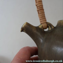 Load image into Gallery viewer, Highly Collectable 1960s DANISH ART POTTERY. Teapot with Wicker Handle. Designed by Frode Blichfeldt Bahnsen for Palshus
