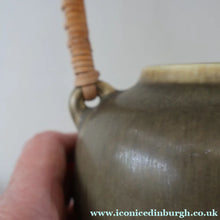 Load image into Gallery viewer, Highly Collectable 1960s DANISH ART POTTERY. Teapot with Wicker Handle. Designed by Frode Blichfeldt Bahnsen for Palshus
