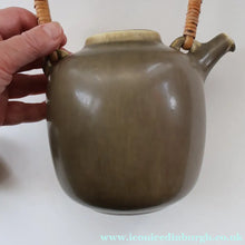 Load image into Gallery viewer, Highly Collectable 1960s DANISH ART POTTERY. Teapot with Wicker Handle. Designed by Frode Blichfeldt Bahnsen for Palshus
