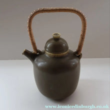 Load image into Gallery viewer, Highly Collectable 1960s DANISH ART POTTERY. Teapot with Wicker Handle. Designed by Frode Blichfeldt Bahnsen for Palshus
