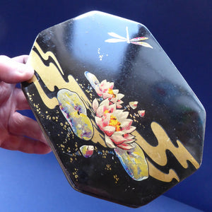 Rare 1920s Early Art Nouveau Toffee Tin by HORNER. Lid Decorated with Waterlilies and Dragonfly Motif