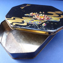Load image into Gallery viewer, Rare 1920s Early Art Nouveau Toffee Tin by HORNER. Lid Decorated with Waterlilies and Dragonfly Motif
