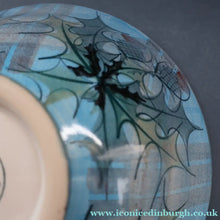Load image into Gallery viewer, HUGE Scottish TAIN POTTERY Glenaldie Harvest Stoneware Bowl. With Hand Painted Plaid and Thistles Decoration. 10 1/4 inches diameter
