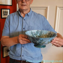 Load image into Gallery viewer, HUGE Scottish TAIN POTTERY Glenaldie Harvest Stoneware Bowl. With Hand Painted Plaid and Thistles Decoration. 10 1/4 inches diameter
