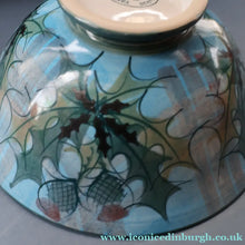 Load image into Gallery viewer, HUGE Scottish TAIN POTTERY Glenaldie Harvest Stoneware Bowl. With Hand Painted Plaid and Thistles Decoration. 10 1/4 inches diameter
