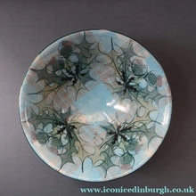 Load image into Gallery viewer, HUGE Scottish TAIN POTTERY Glenaldie Harvest Stoneware Bowl. With Hand Painted Plaid and Thistles Decoration. 10 1/4 inches diameter
