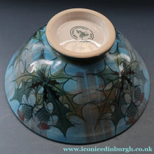 Load image into Gallery viewer, HUGE Scottish TAIN POTTERY Glenaldie Harvest Stoneware Bowl. With Hand Painted Plaid and Thistles Decoration. 10 1/4 inches diameter
