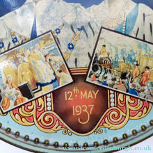 Load image into Gallery viewer, HUGE Vintage 1930s Co-op Commemorative CORONATION  Biscuit Tin for George VI and Queen Elizabeth
