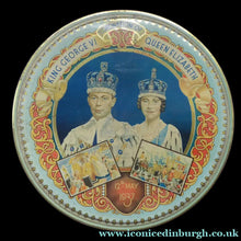 Load image into Gallery viewer, HUGE Vintage 1930s Co-op Commemorative CORONATION  Biscuit Tin for George VI and Queen Elizabeth
