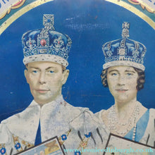 Load image into Gallery viewer, HUGE Vintage 1930s Co-op Commemorative CORONATION  Biscuit Tin for George VI and Queen Elizabeth
