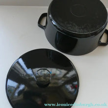 Load image into Gallery viewer, LARGE Vintage Black Enamel Cast Iron Lidded Casserole Pot
