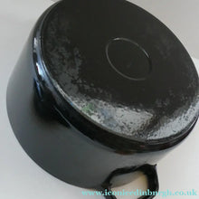 Load image into Gallery viewer, LARGE Vintage Black Enamel Cast Iron Lidded Casserole Pot
