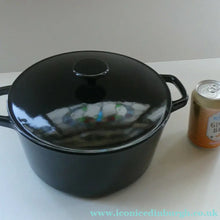 Load image into Gallery viewer, LARGE Vintage Black Enamel Cast Iron Lidded Casserole Pot
