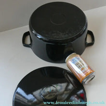 Load image into Gallery viewer, LARGE Vintage Black Enamel Cast Iron Lidded Casserole Pot
