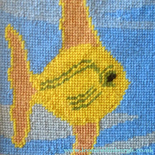 Load image into Gallery viewer, Quirky Vintage Textle Needlepoint 1970s Embroidery of Tropical Fish in an Aquarium
