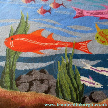 Load image into Gallery viewer, Quirky Vintage Textle Needlepoint 1970s Embroidery of Tropical Fish in an Aquarium
