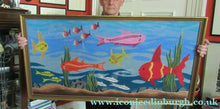 Load image into Gallery viewer, Quirky Vintage Textle Needlepoint 1970s Embroidery of Tropical Fish in an Aquarium
