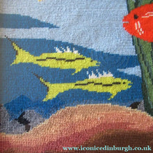 Load image into Gallery viewer, Quirky Vintage Textle Needlepoint 1970s Embroidery of Tropical Fish in an Aquarium
