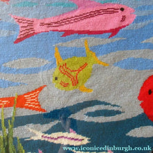 Load image into Gallery viewer, Quirky Vintage Textle Needlepoint 1970s Embroidery of Tropical Fish in an Aquarium
