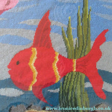 Load image into Gallery viewer, Quirky Vintage Textle Needlepoint 1970s Embroidery of Tropical Fish in an Aquarium
