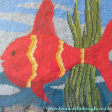 Load image into Gallery viewer, Quirky Vintage Textle Needlepoint 1970s Embroidery of Tropical Fish in an Aquarium
