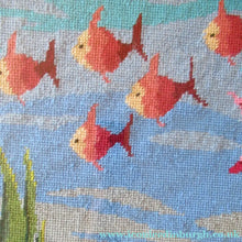 Load image into Gallery viewer, Quirky Vintage Textle Needlepoint 1970s Embroidery of Tropical Fish in an Aquarium
