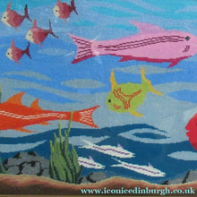 Load image into Gallery viewer, Quirky Vintage Textle Needlepoint 1970s Embroidery of Tropical Fish in an Aquarium
