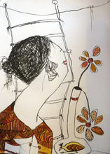 Load image into Gallery viewer, Pat Douthwaite Hand Coloured Lithograph Woman with Vase of Flowers Signed

