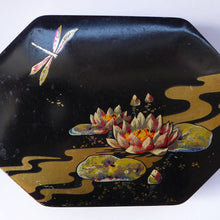 Load image into Gallery viewer, Rare 1920s Early Art Nouveau Toffee Tin by HORNER. Lid Decorated with Waterlilies and Dragonfly Motif
