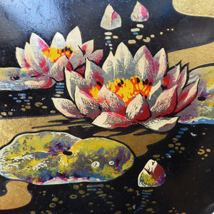 Rare 1920s Early Art Nouveau Toffee Tin by HORNER. Lid Decorated with Waterlilies and Dragonfly Motif