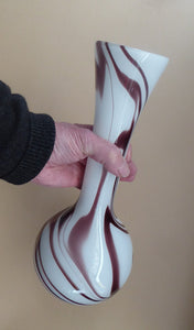 Tall 1960s Italian V.B Opaline ZEBRA Stripe Glass Vase