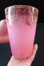 Load image into Gallery viewer, 1930s Tall Scottish Monart Glass Vase. Pink with Gold Aventurine
